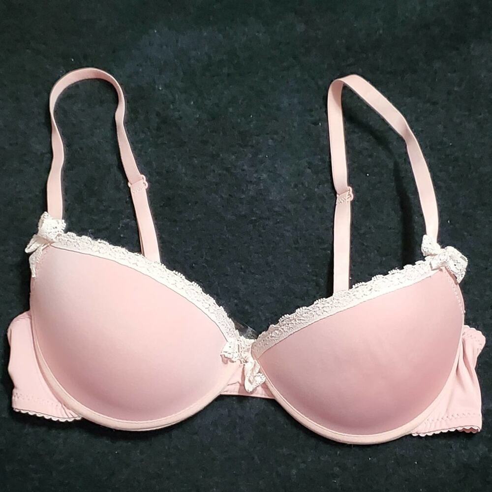 MARILYN Monroe Pink Padded Push up Lace Trim Bra Size 34C